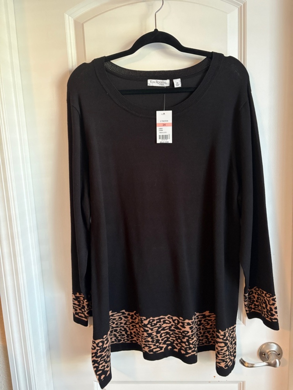 Kim Rogers Black Tunic with Leopard-Print Hem
